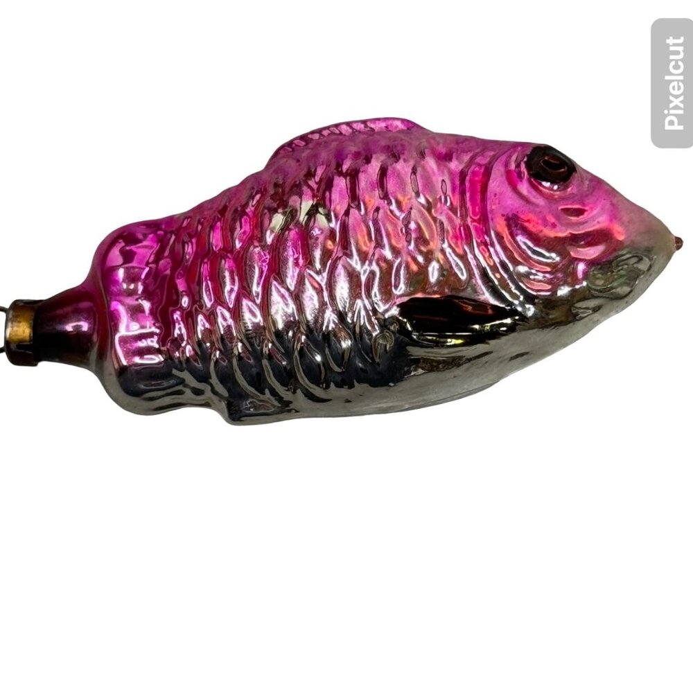 Vintage Germany Mercury Iridescent Glass Fish Christmas Ornament 3.5” Pink Scale